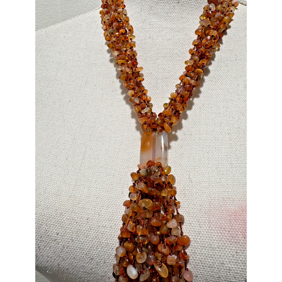 Statement Seed Bead Lariat Necklace Multi Strand Amber Brown Glass Festival - Picture 1 of 11